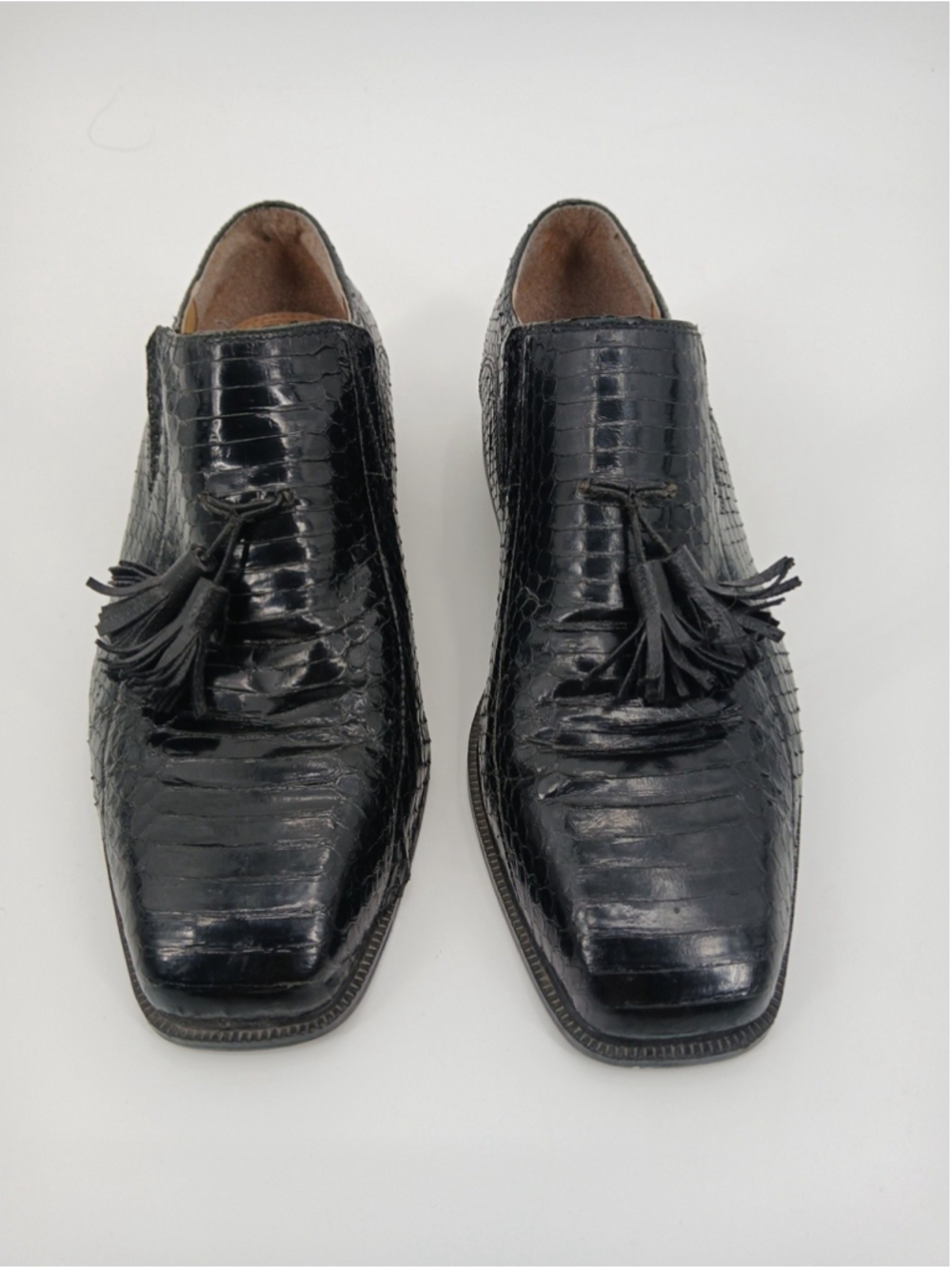 Giorgio Brutini Genuine Snakeskin Tassel Loafers Shoes Size 9.5 M Black